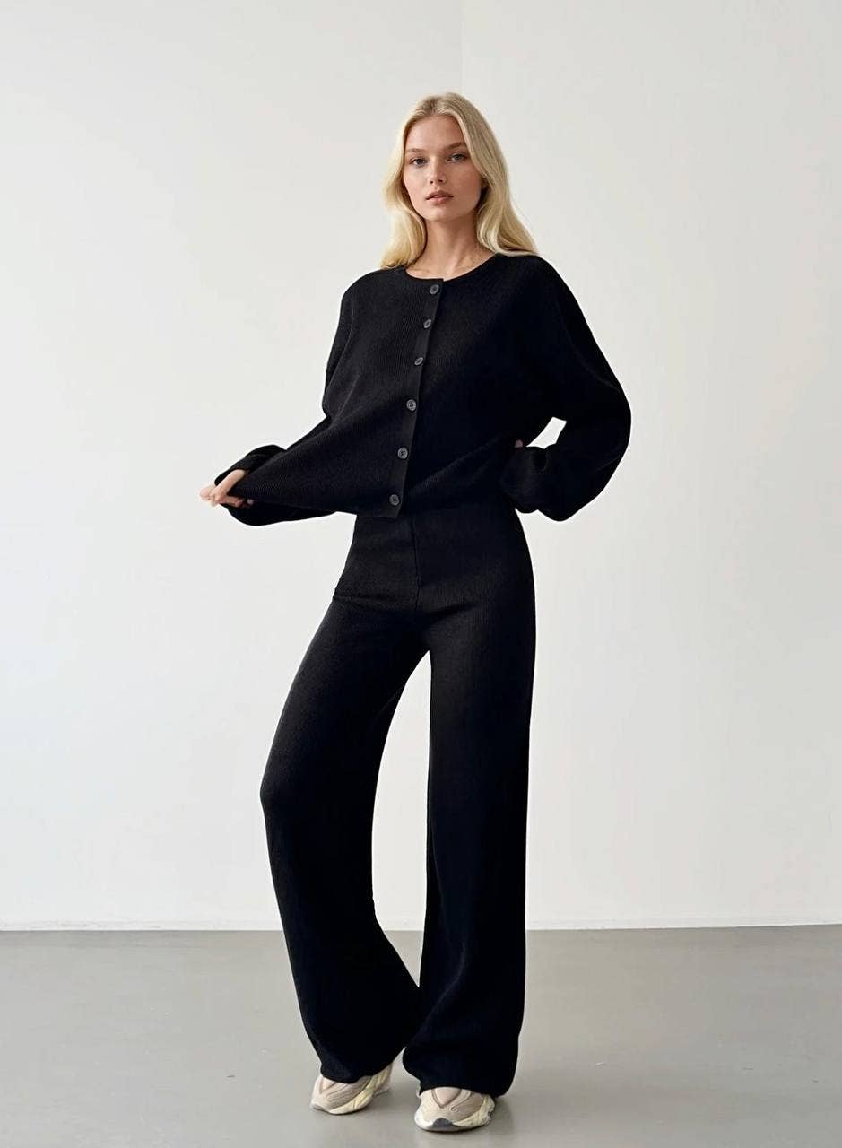 Cardigan Pants Knit Set: Off-White