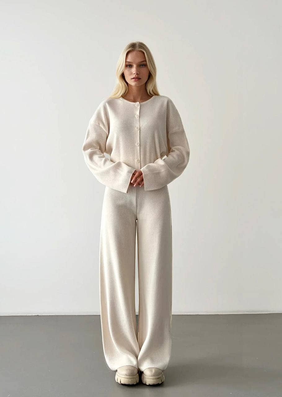 Cardigan Pants Knit Set: Off-White