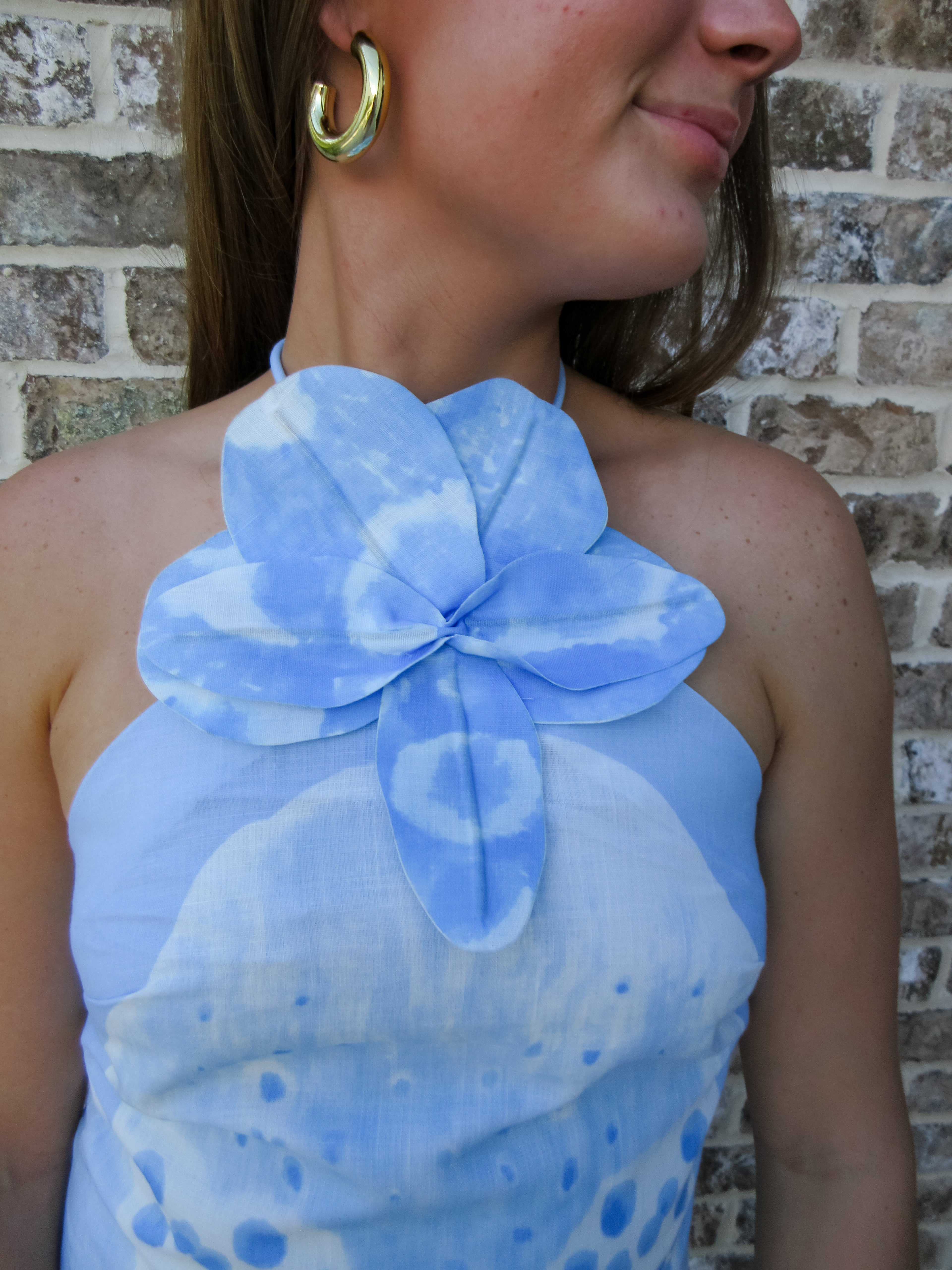 Rose Accent Mini Dress - Light Blue