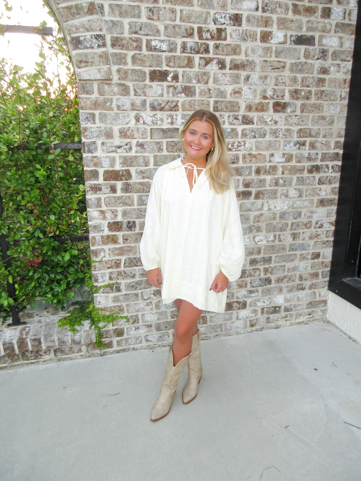 Amelia Textured Balloon Sleeve Mini Dress