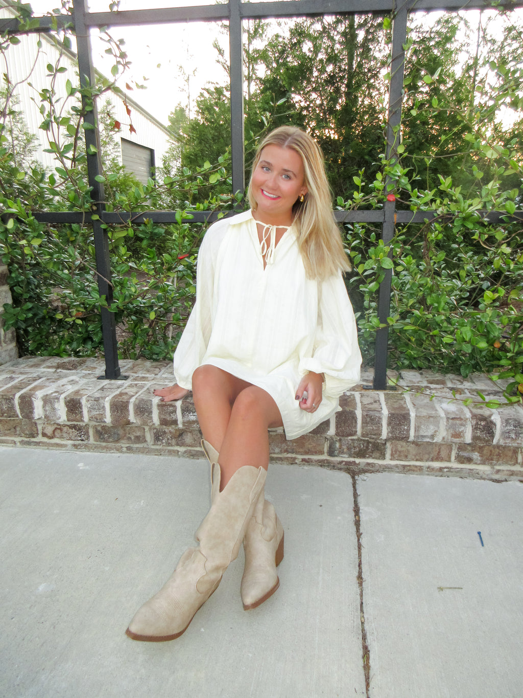 Amelia Textured Balloon Sleeve Mini Dress