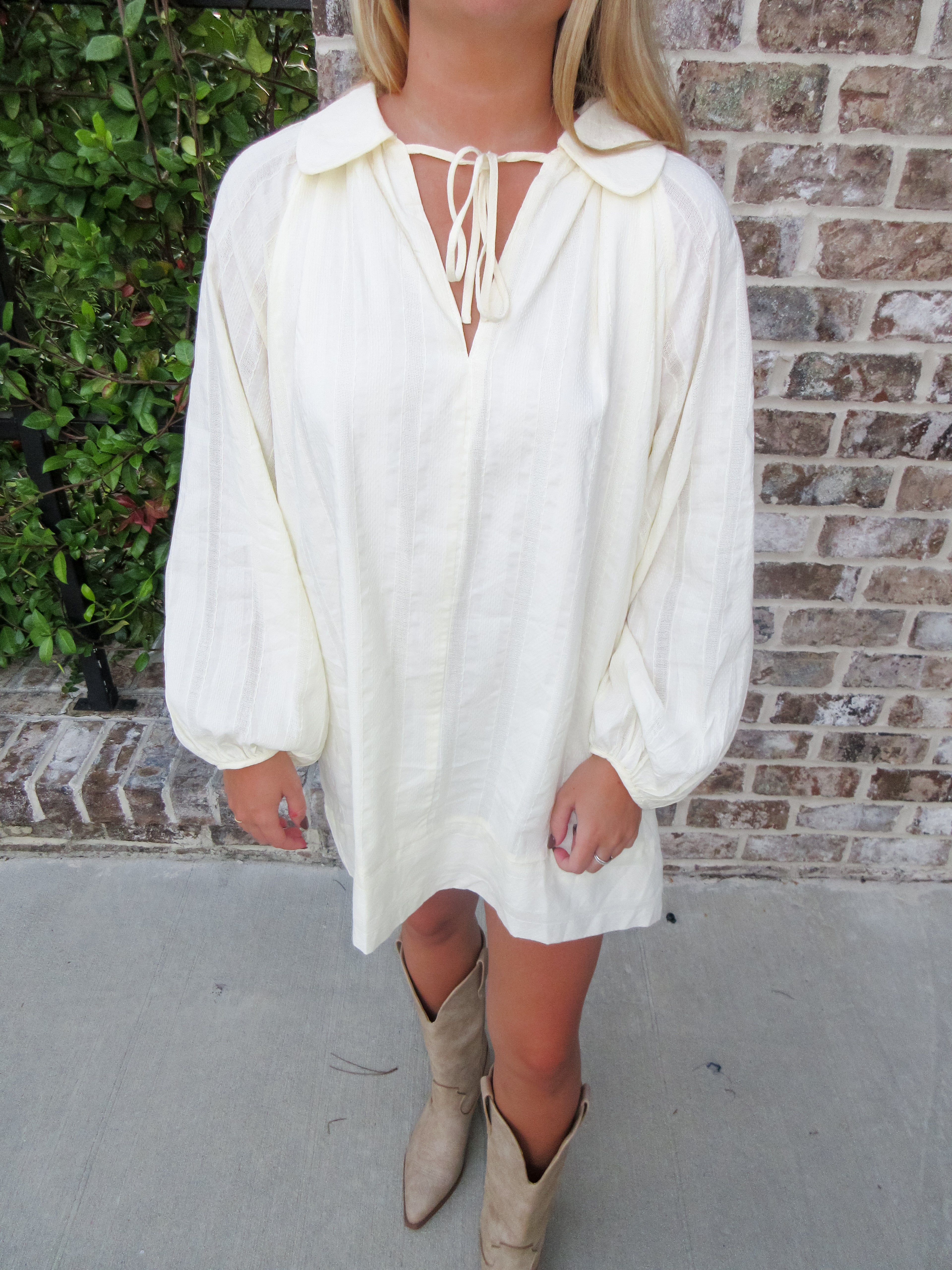 Amelia Textured Balloon Sleeve Mini Dress