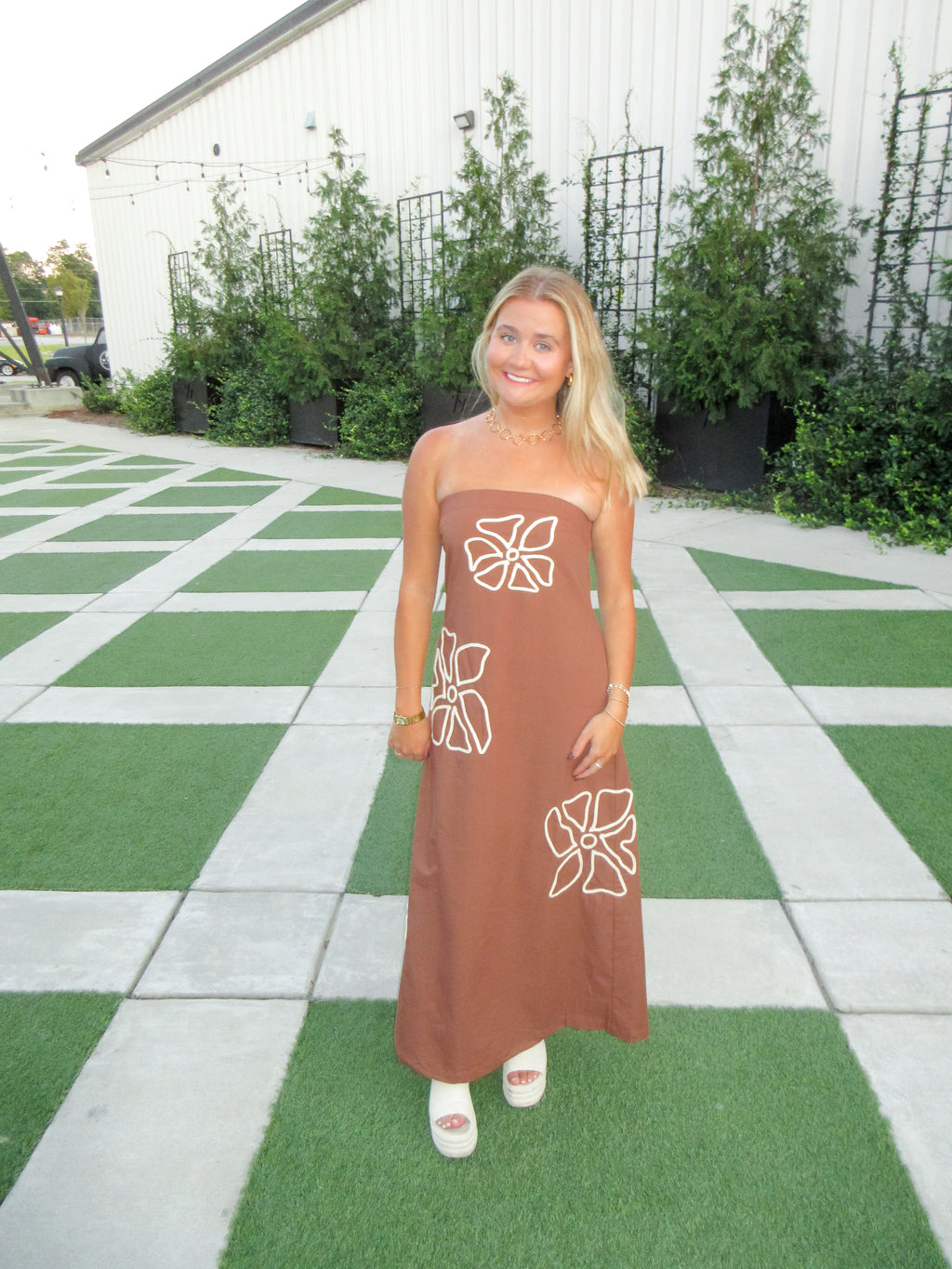 Lindsey Floral Embroidered Strapless Tube Maxi Dress