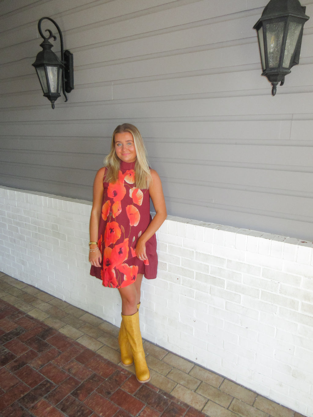 Scarlett Floral Print Mock Neck  Mini Dress