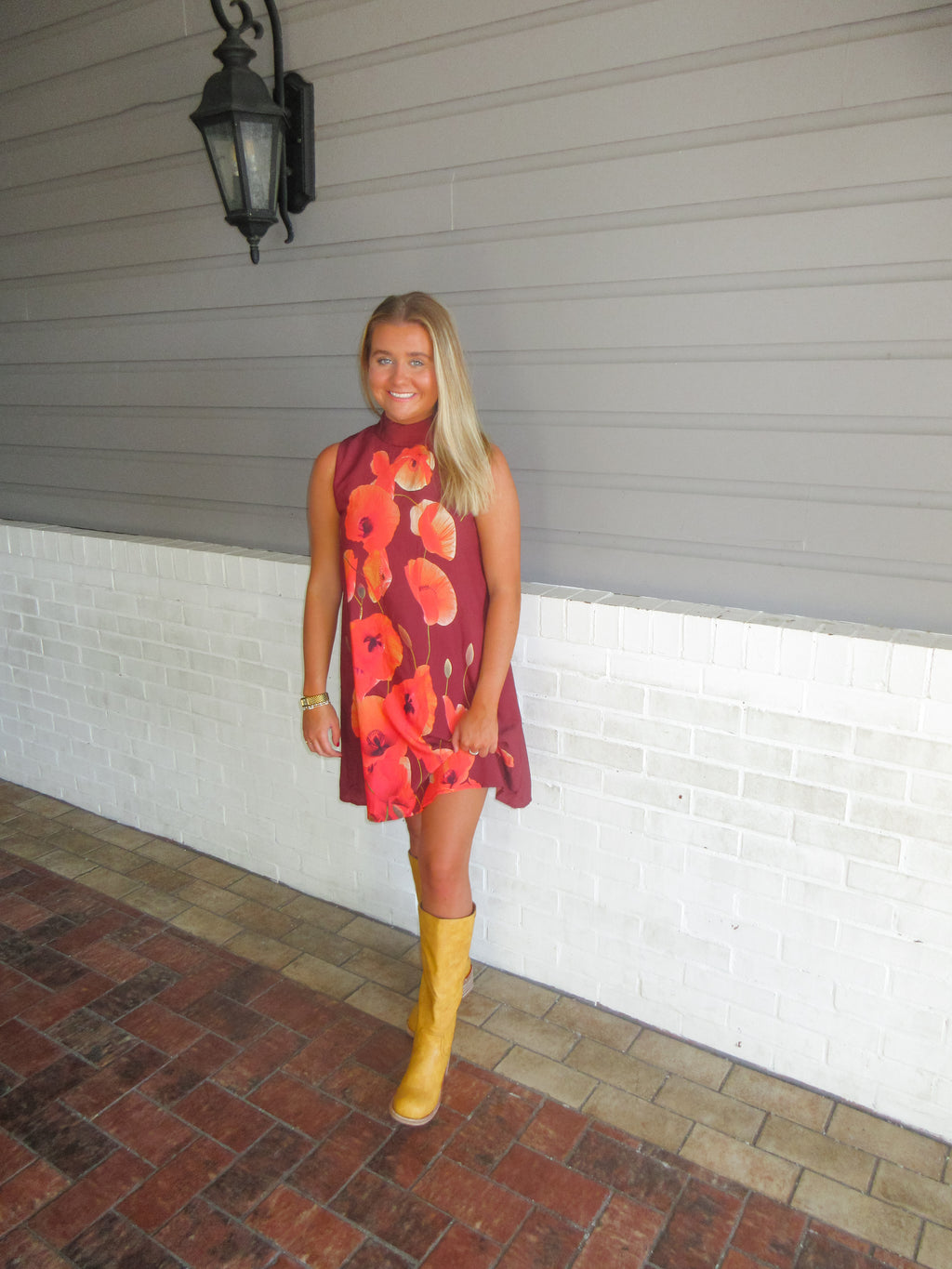 Scarlett Floral Print Mock Neck  Mini Dress