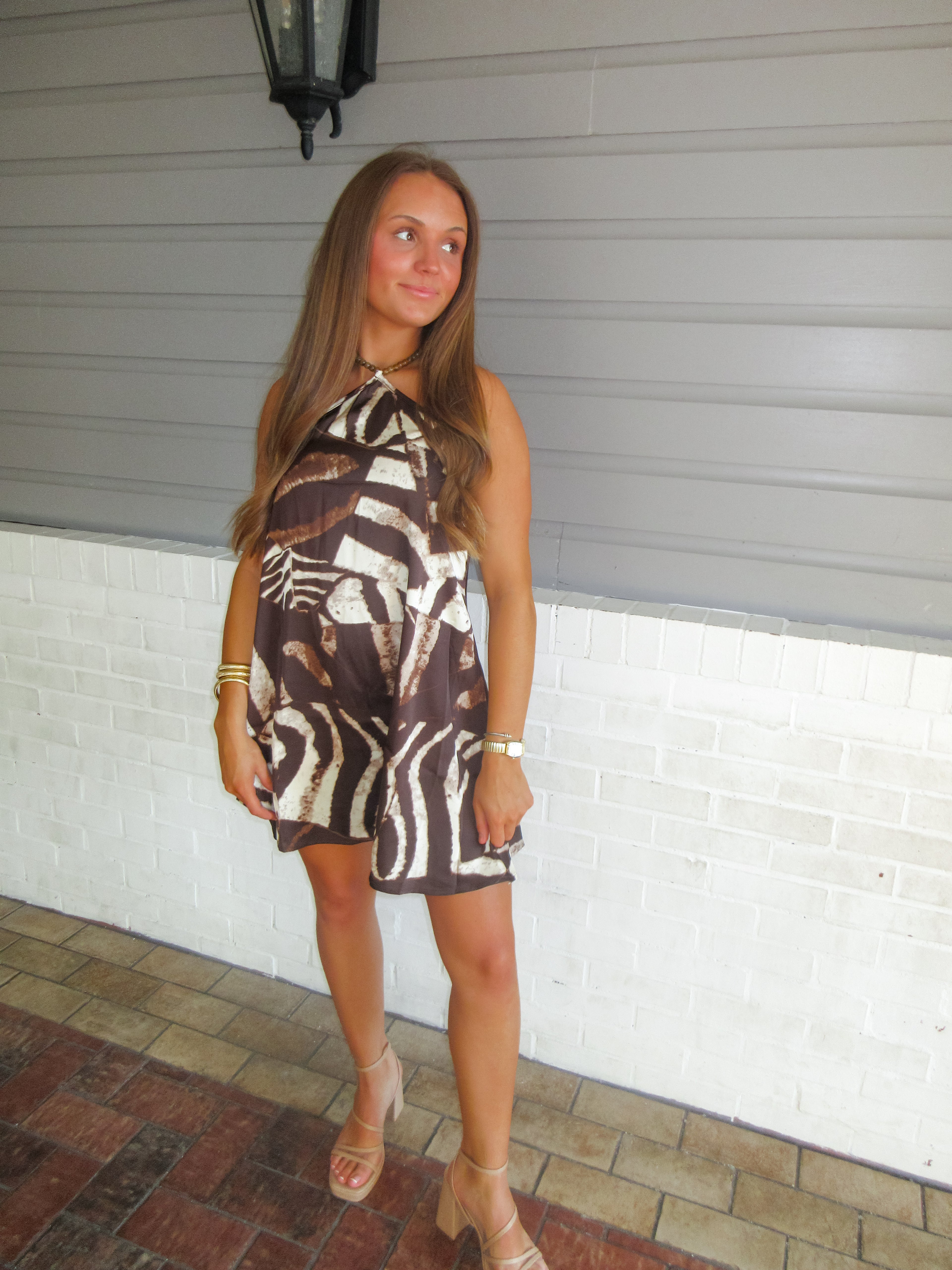 Jaycee Mini Dress - Satin Backless Animal Print