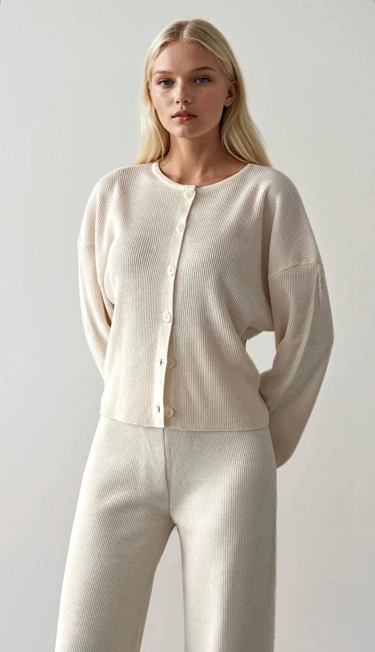 Cardigan Pants Knit Set: Off-White