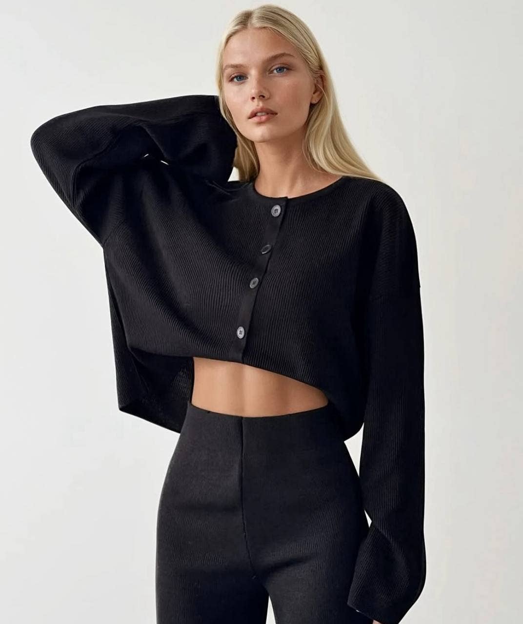 Cardigan Pants Knit Set: Off-White